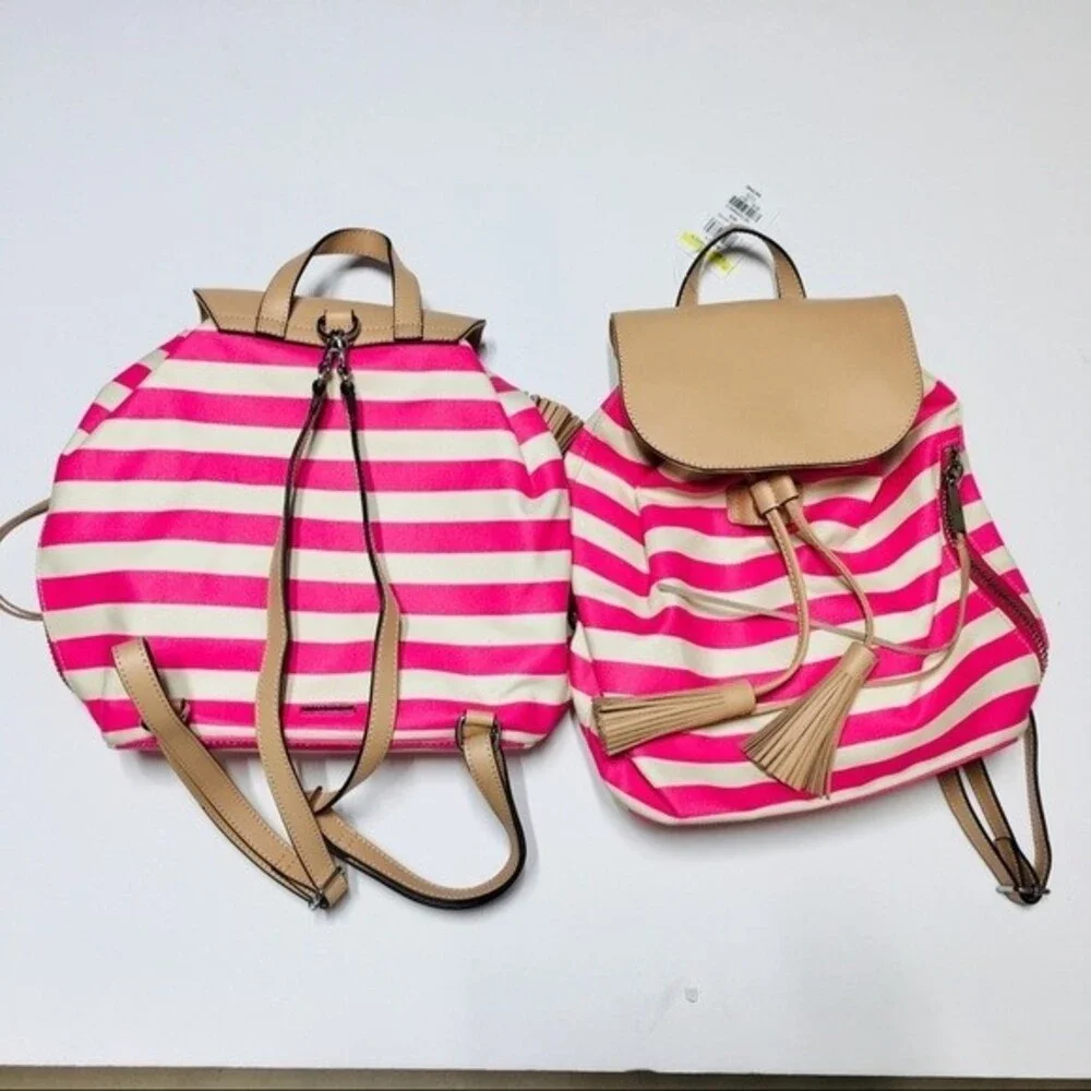 Rebecca Minkoff Pink and Creamy Ivory Flamingo Stripe Moto Backpack NWOT